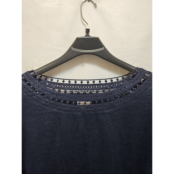J Jill Womens 3X Navy Blue Top Linen Coastal Tunic Peasant Cottagecore Crochet - Picture 8 of 15